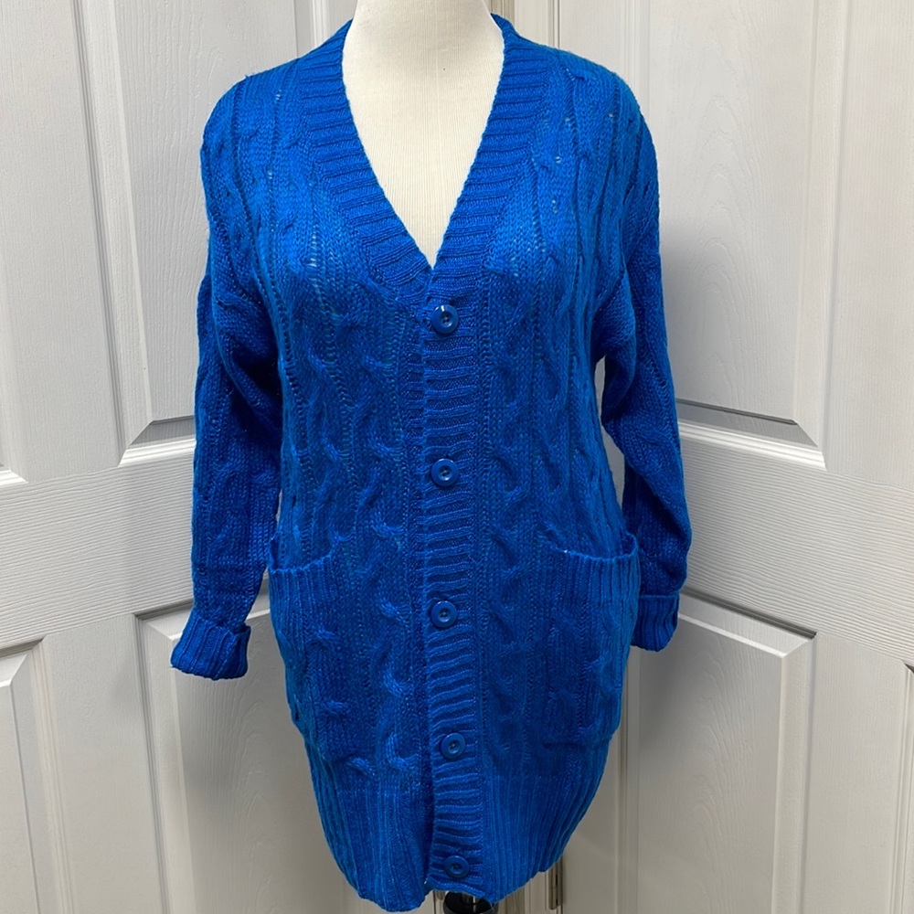 LuLaRoe Lucille Solid Blue Cardigan Sweater Small NWT